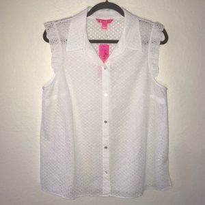 Lilly Pulitzer Blouse White Eyelet Lenox Top in Resort White Sz 16 NWT Button Up